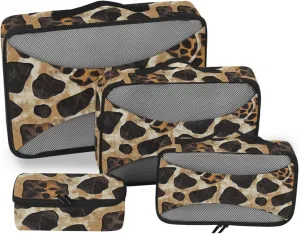 4 Pcs set organizer bags for Mesh Travel Essentials Paw Print Safari expandable compression packing cubes