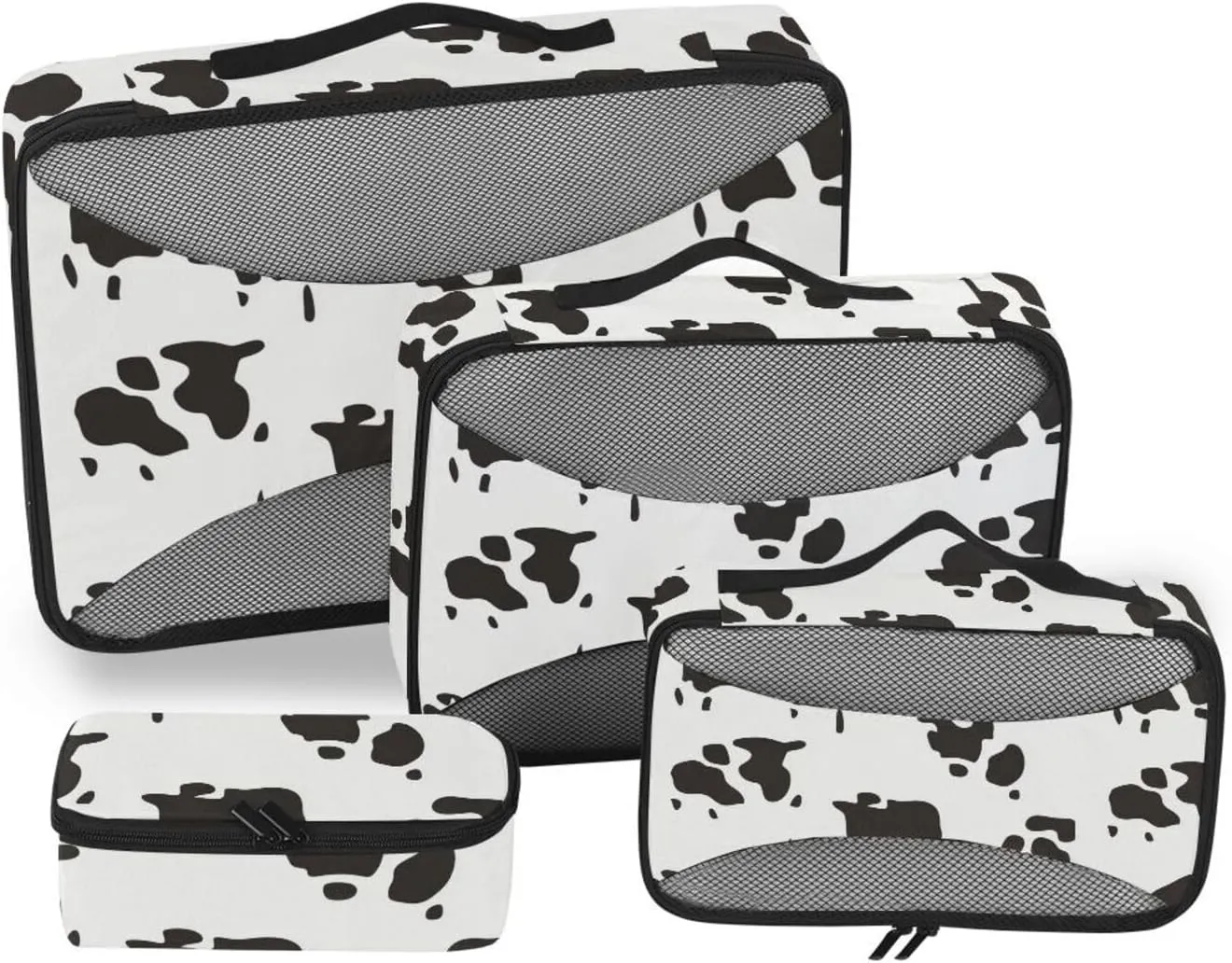 4 Pcs set organizer bags set Mesh Travel Essentials Black White Cow Leopard Print Fashion portable packing cubes for carry