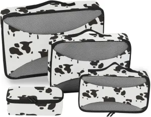 4 Pcs set organizer bags set Mesh Travel Essentials Black White Cow Leopard Print Fashion portable packing cubes for carry