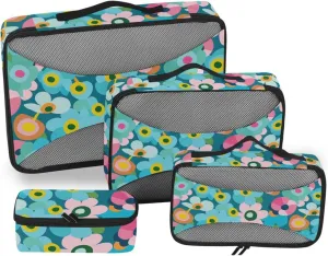 4 Pcs set organizer for travel Mesh Travel Essentials Colorful Flowers Cartoon expandable packing bags