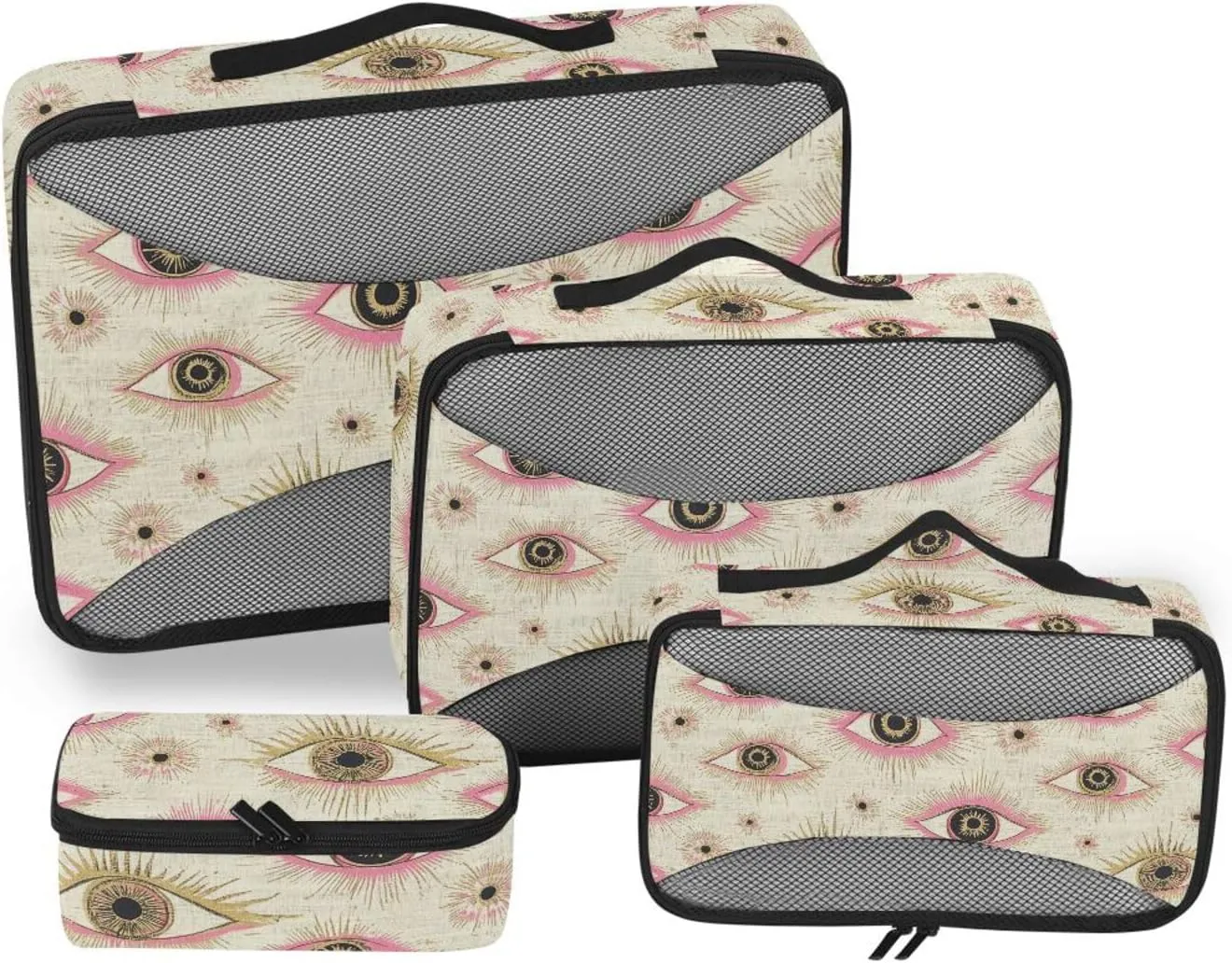 4 Pcs set organizer for travel Mesh Travel Essentials Pink Gold Mysterious Eyes portable bags for packing