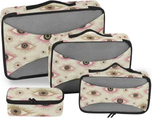 4 Pcs set organizer for travel Mesh Travel Essentials Pink Gold Mysterious Eyes portable bags for packing