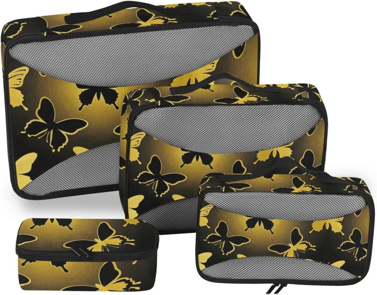 4 Pcs set suitcase organizer bags Mesh Travel Essentials Animal Butterflies Gold Black lightweight luggage packing cubes