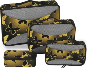 4 Pcs set suitcase organizer bags Mesh Travel Essentials Animal Butterflies Gold Black lightweight luggage packing cubes