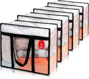 4Pack Clear Blanket Storage Bags, Vinyl Comforter Clothes Storage Closet Organizers and Storage Containers Moving Bags with Reinforced Handle for Bedding, Clothing, Comforters, Pillows, Toys,40L