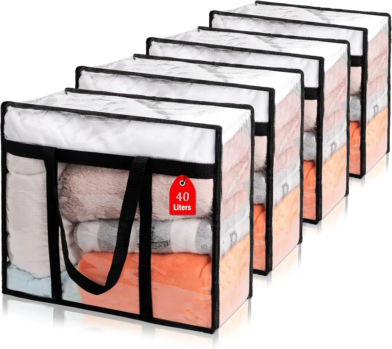 4Pack Clear Blanket Storage Bags, Vinyl Comforter Clothes Storage Closet Organizers and Storage Containers Moving Bags with Reinforced Handle for Bedding, Clothing, Comforters, Pillows, Toys,40L