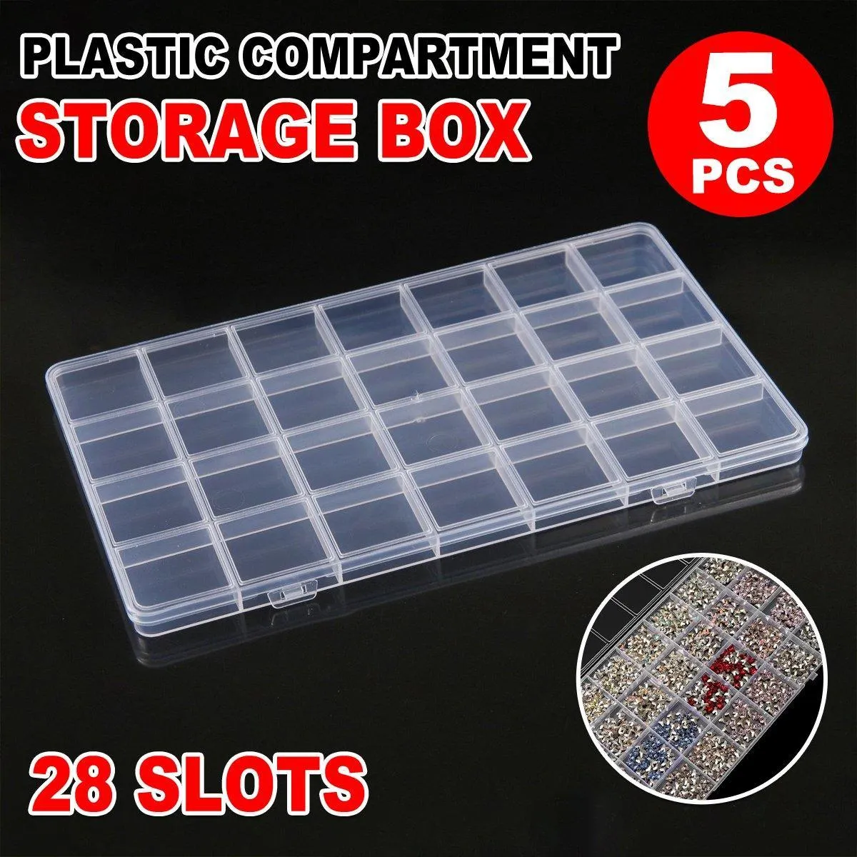 5Pcs Clear Plastic Storage Box Jewellery DIY Organiser for Small Parts Crafts