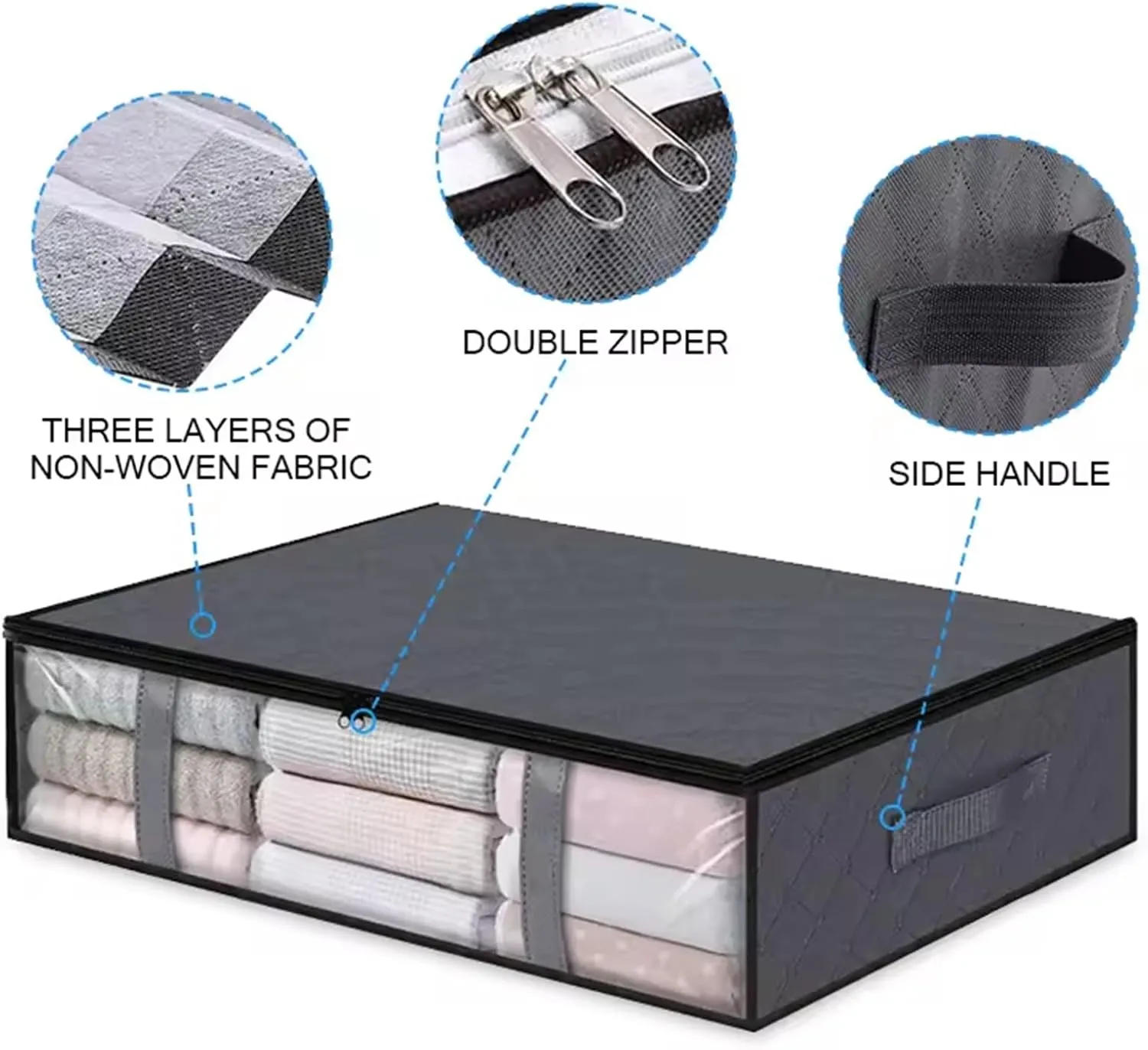 6 Pack 40.5L/90L Closet Organizers Storage Bins With Lids Under Bed Storage Containers Foldable Blanket Storage Bags For Moving, Bedding, Comforters, Sheets, Travel, Blankets