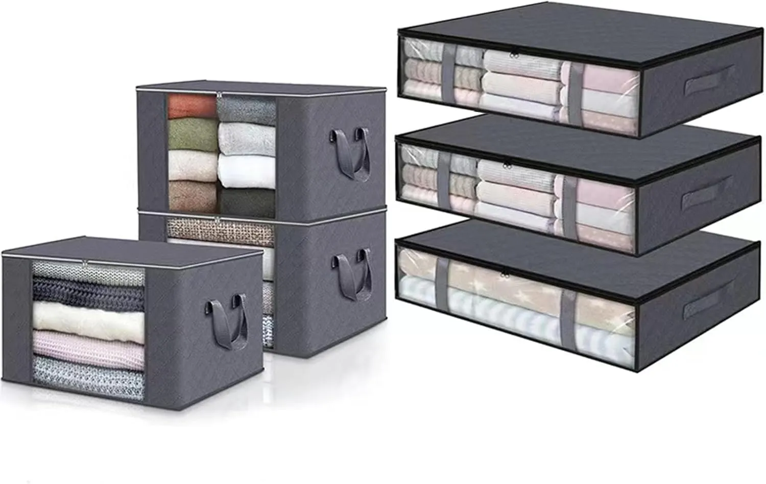 6 Pack 40.5L/90L Closet Organizers Storage Bins With Lids Under Bed Storage Containers Foldable Blanket Storage Bags For Moving, Bedding, Comforters, Sheets, Travel, Blankets
