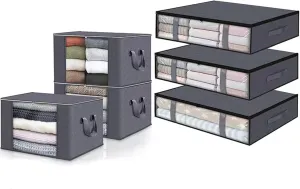 6 Pack 40.5L/90L Closet Organizers Storage Bins With Lids Under Bed Storage Containers Foldable Blanket Storage Bags For Moving, Bedding, Comforters, Sheets, Travel, Blankets