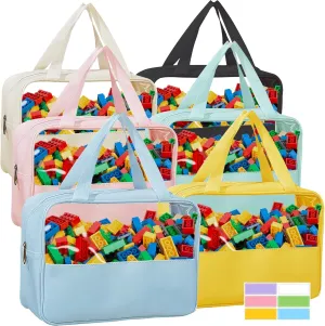 6-Pack Large Toy Organizer PU Leather Organizer Bag with Zipper, Toy Organizer Bag with Portable Handheld Device, Waterproof Toy Storage for Board Games Clay, Building Blocks, Toys (6 Pack)