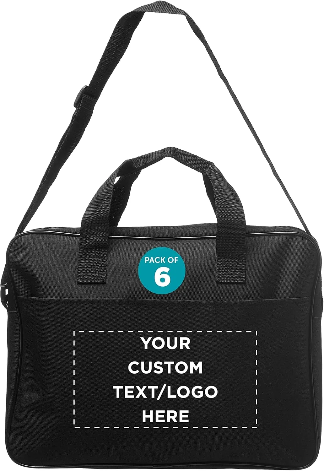 6 Polyester Messenger Bags Set - Customizable Text, Logo - Adjustable Straps, Reinforced Straps, Front Pocket, Everyday Use - Black