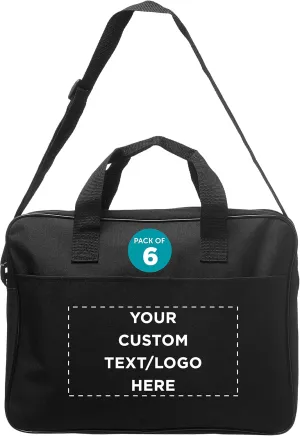 6 Polyester Messenger Bags Set - Customizable Text, Logo - Adjustable Straps, Reinforced Straps, Front Pocket, Everyday Use - Black