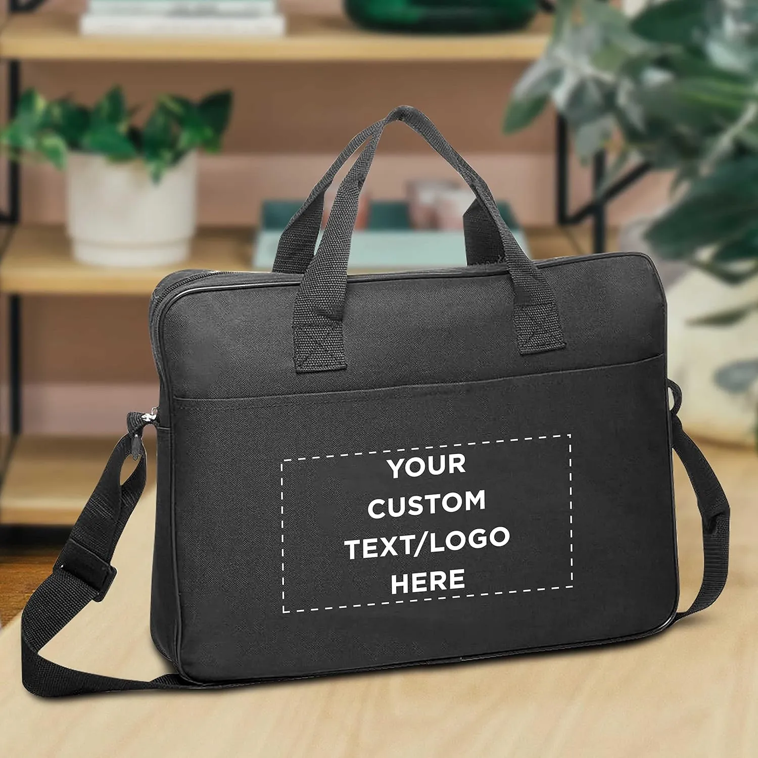 6 Polyester Messenger Bags Set - Customizable Text, Logo - Adjustable Straps, Reinforced Straps, Front Pocket, Everyday Use - Black