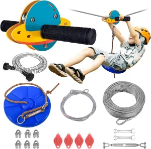 65FT Zip Line Kit Kids Adults – Backyard Zipline with UFO Trolley, Upgraded Thickened Seat, Outdoor Adventure Toy for Boys Girls