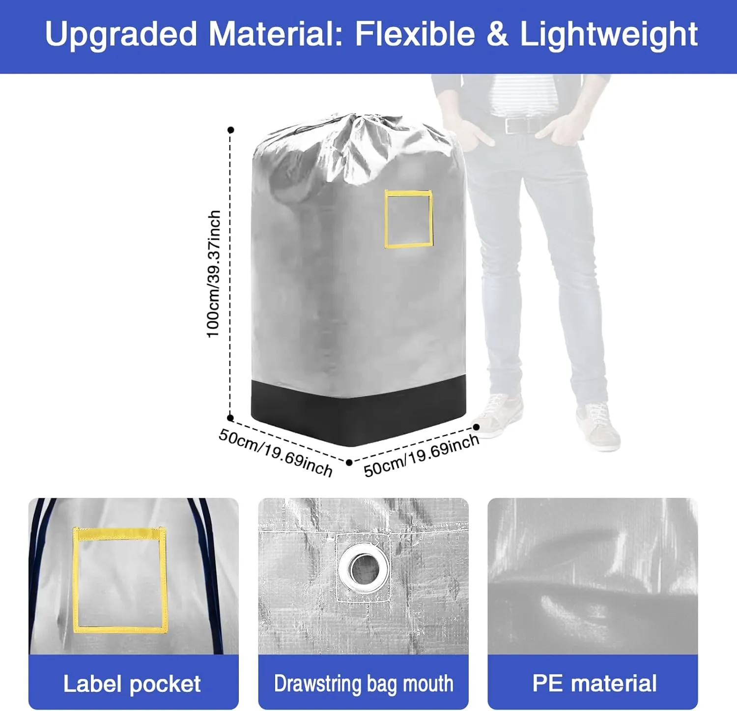 66 Gallon Extra Large Moving Storage Bags Heavy Duty with Draw String Design Perfect for Household Travel Warehouse - 2 PACK (Grey)