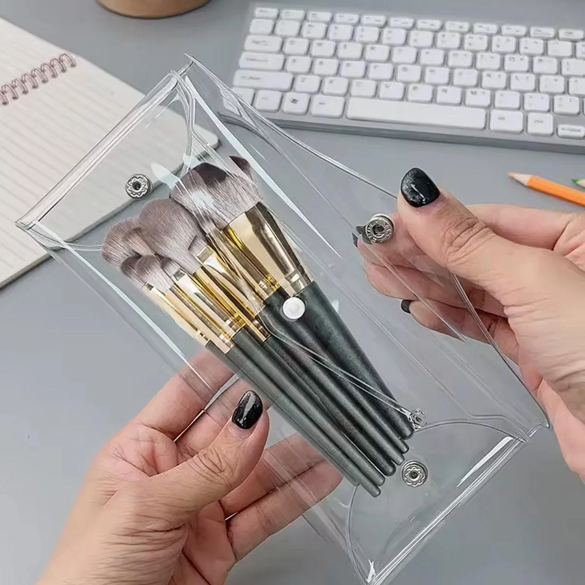 7pcs Transparent Pencil Case Storage Bag Portable Colorful Buckle Organizer Pack