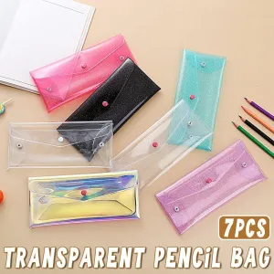 7pcs Transparent Pencil Case Storage Bag Portable Colorful Buckle Organizer Pack