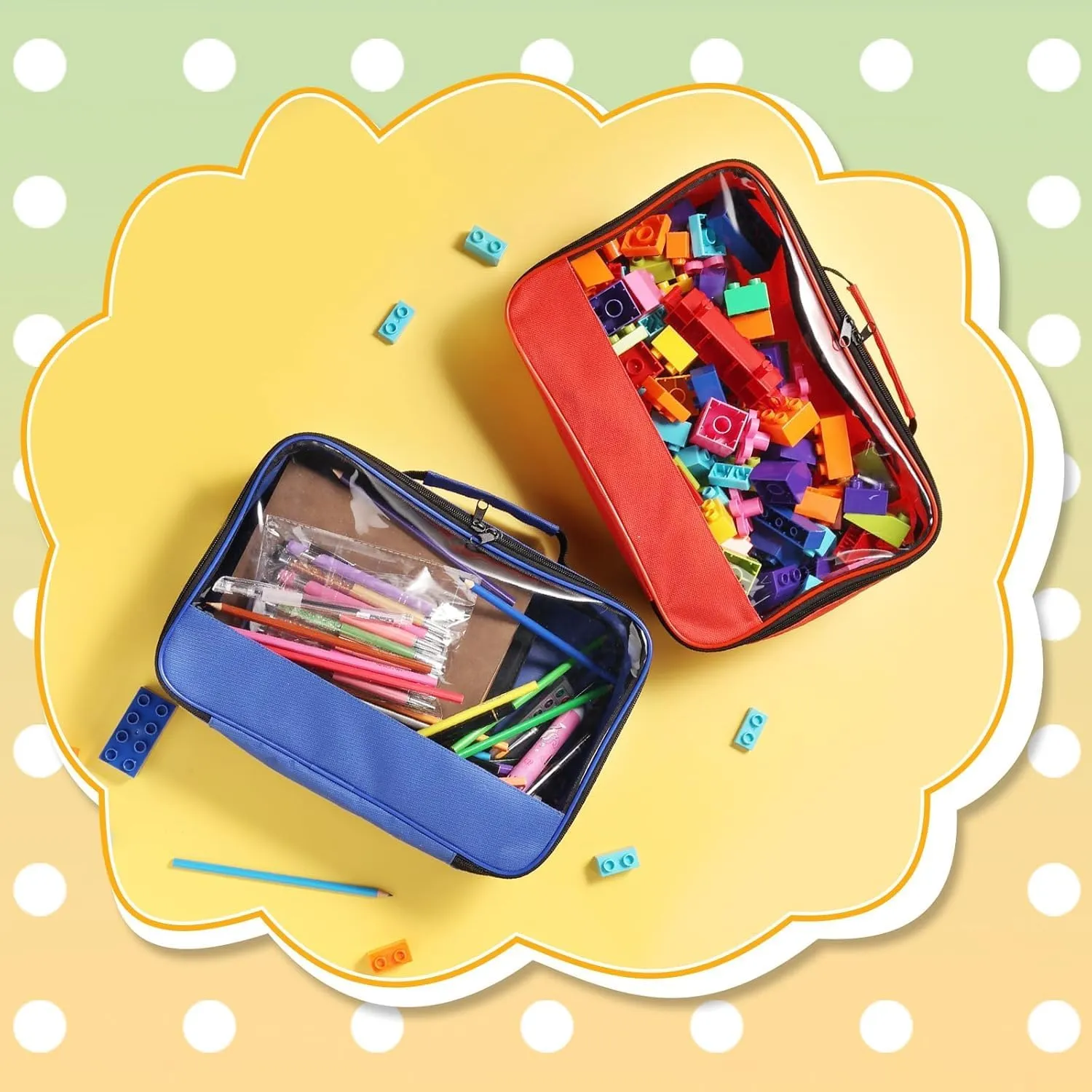 8 Pack Toy Storage Bags with Zipper, Reusable Organizing Bags with Portable Handle, Travel Case for Building Blocks, Bricks, Puzzles, Books, Board Game Storage