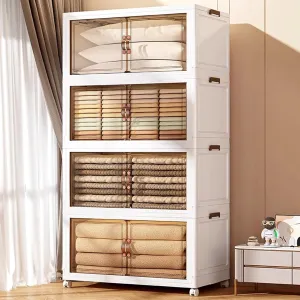 90GAL/360QT Storage Bins with Lid, Large Stackable Storage Bins with Wheels,Collapsible Bins with lids,Closet Organizer and Storage, Foldable Plastic Storage Cabinets for Home Office Dorm