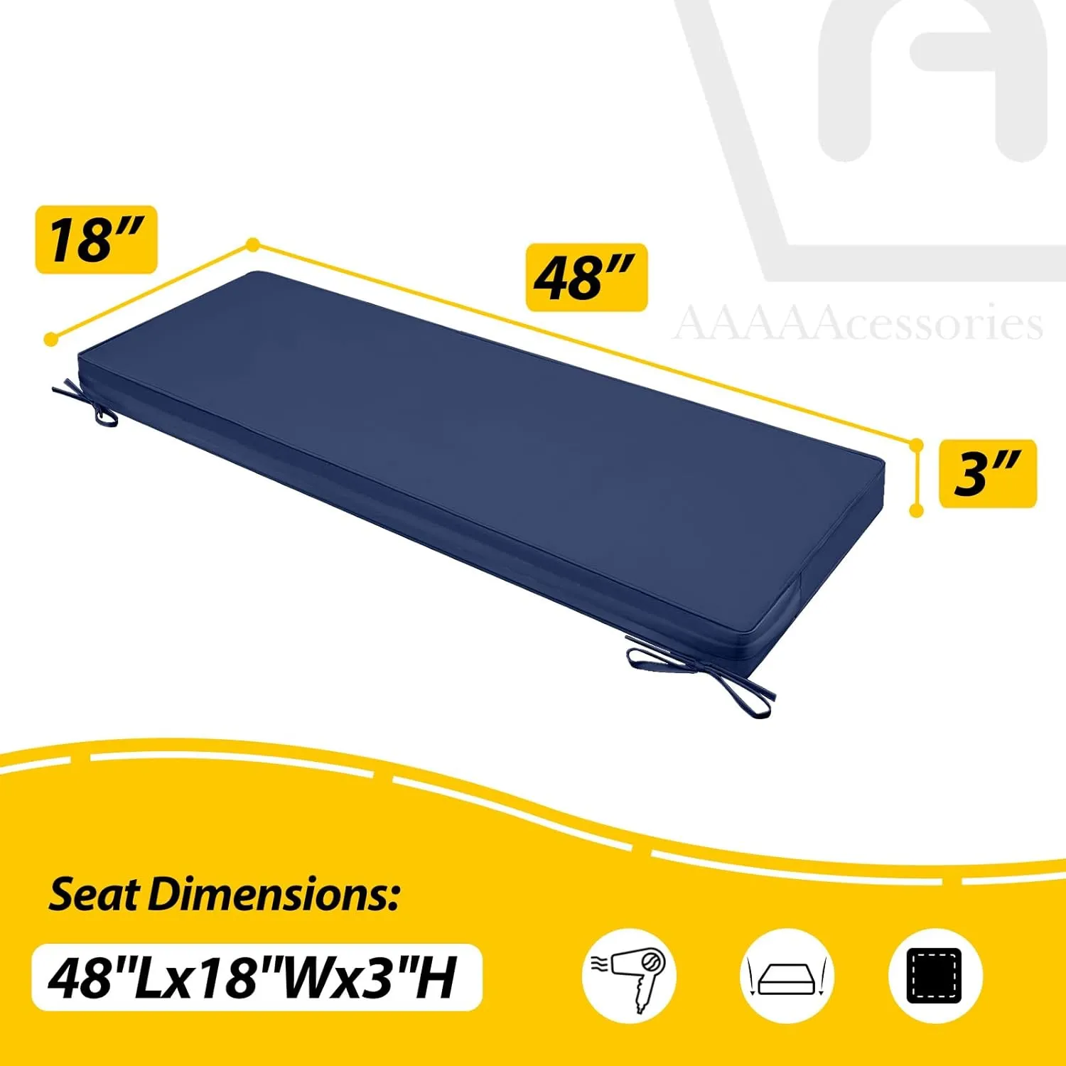AAAAAcessories Outdoor Bench Cushion, Waterproof, Fade-Resistant Patio Furniture Replacement Cushions, 48" x 18" x 3", Navy Blue