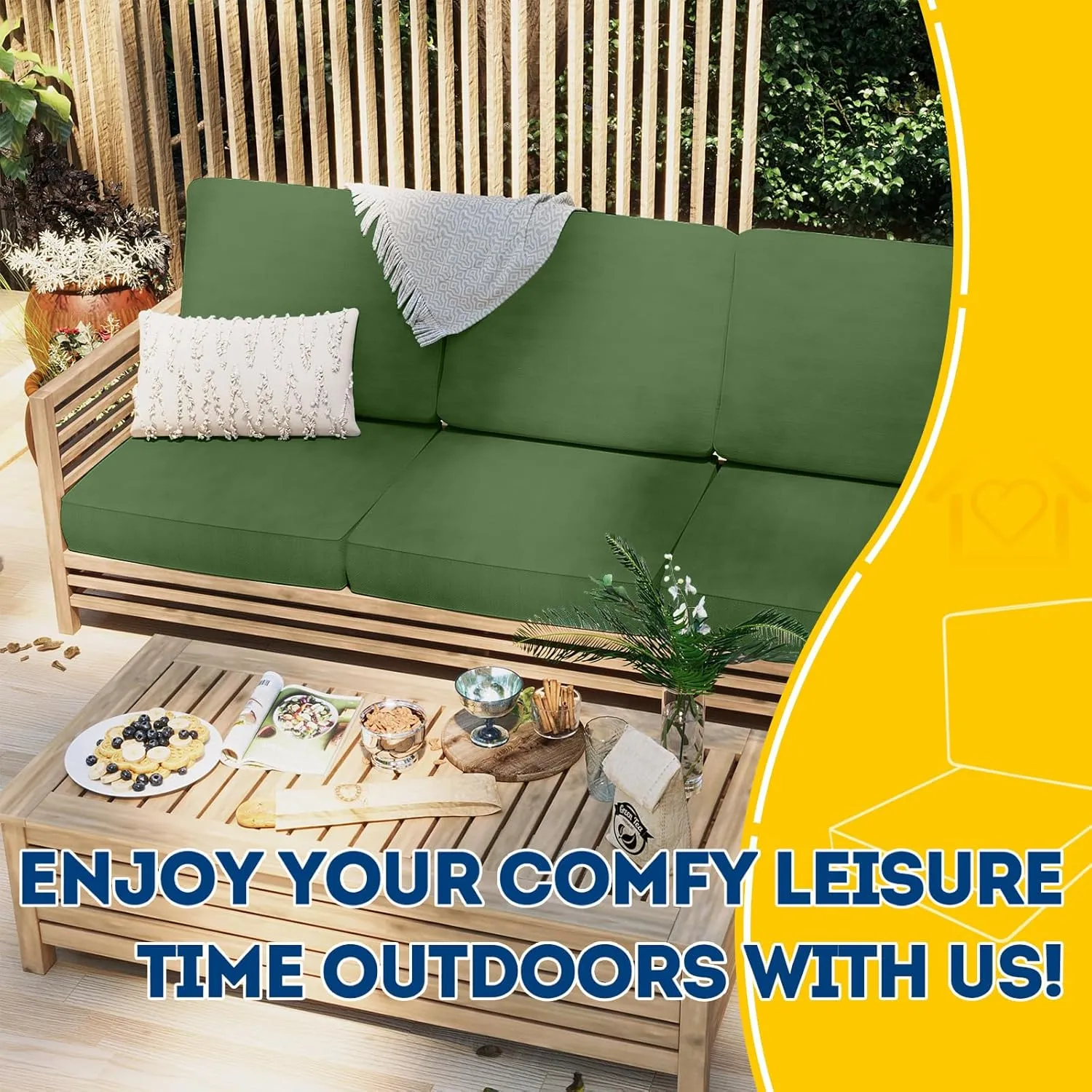 AAAAAcessories Outdoor Deep Seat Cushions, Foam Pillow, Waterproof, Fade-Resistant Patio Furniture Replacement Cushions, 24" x 24" x 5", Dark Moss Green