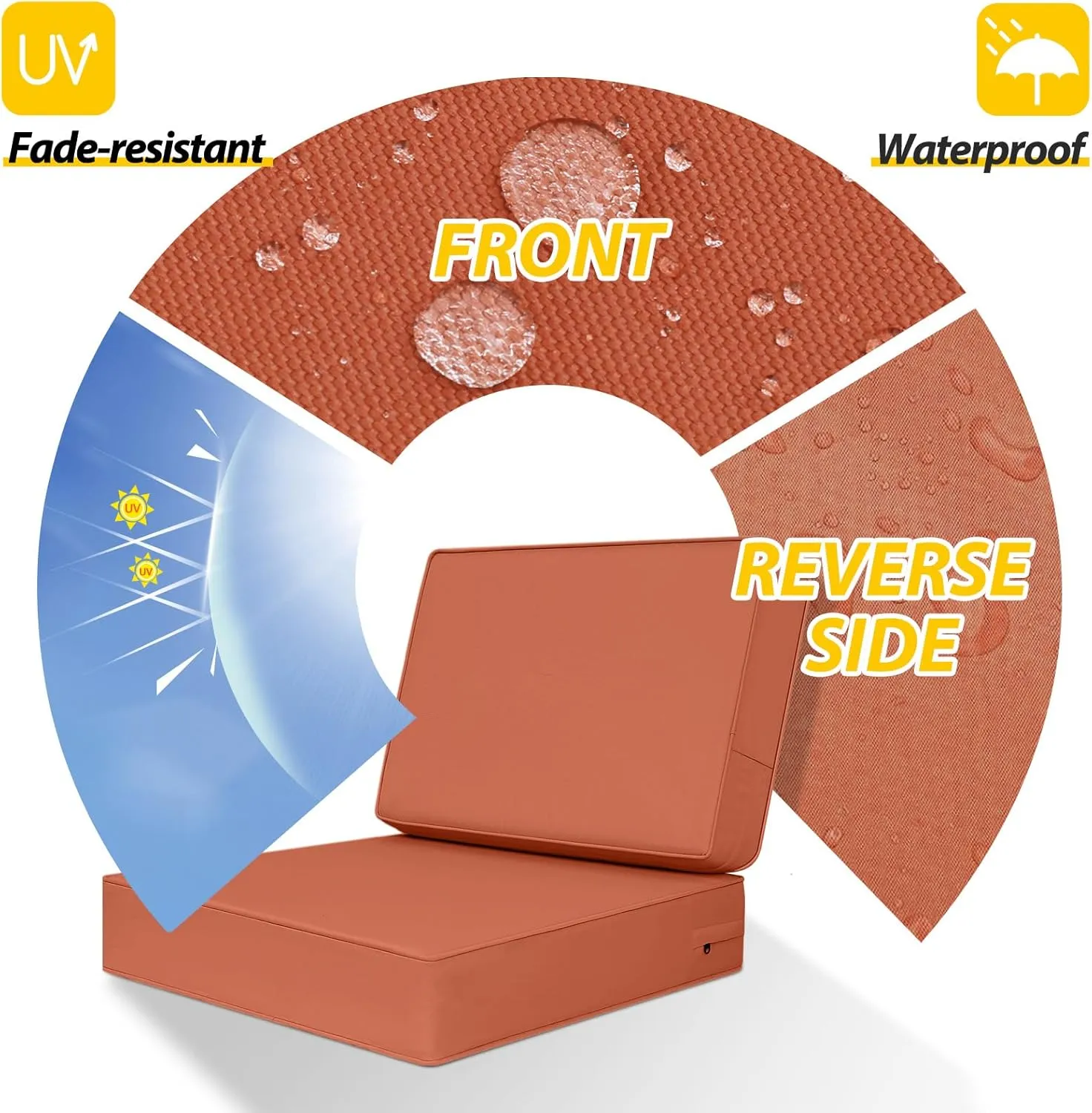 AAAAAcessories Outdoor Deep Seat Cushions, Foam Pillow, Waterproof, Fade-Resistant Patio Furniture Replacement Cushions, 24" x 24" x 5", Rust