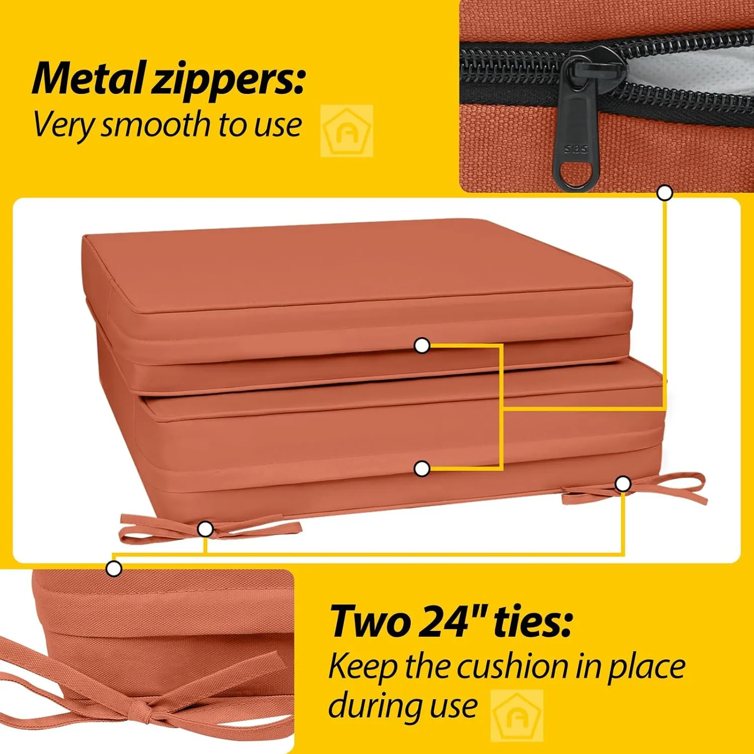 AAAAAcessories Outdoor Deep Seat Cushions, Foam Pillow, Waterproof, Fade-Resistant Patio Furniture Replacement Cushions, 24" x 24" x 5", Rust