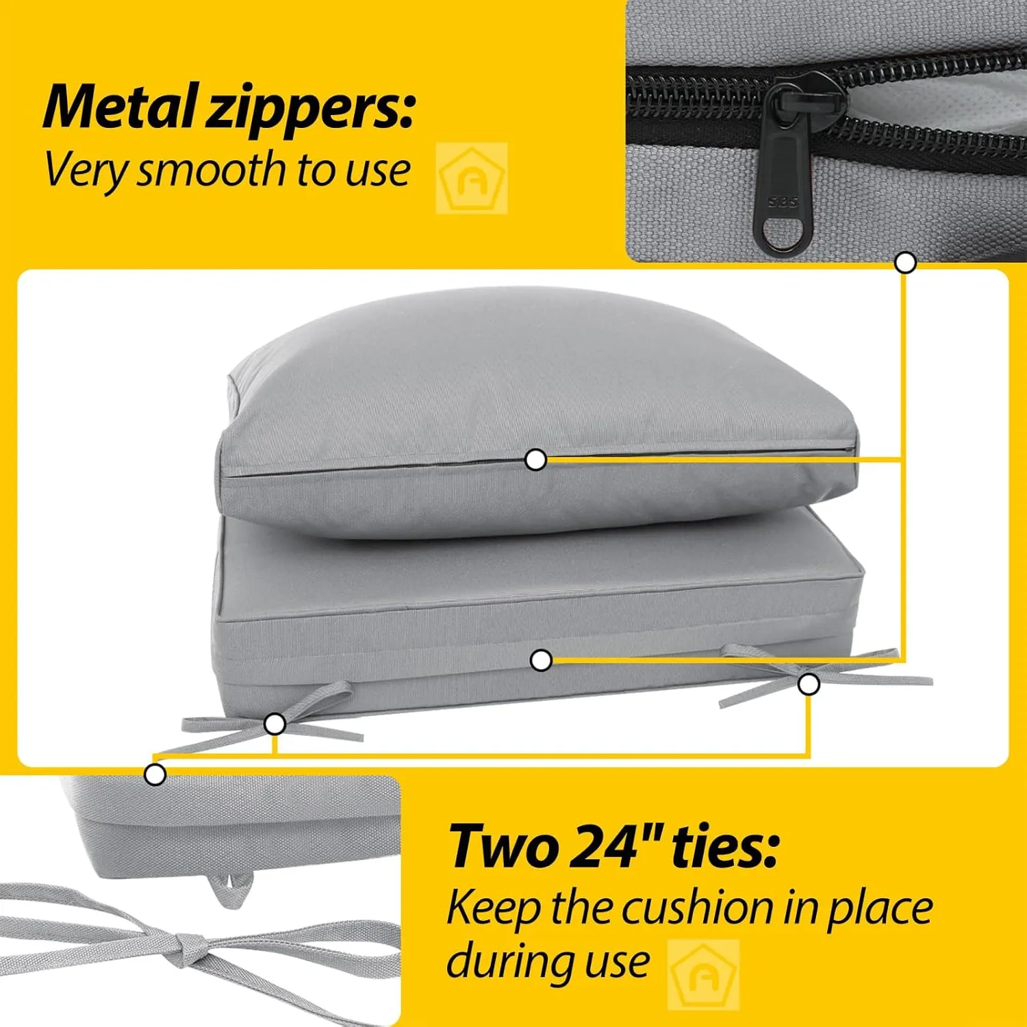 AAAAAcessories Outdoor Deep Seat Cushions, Waterproof, Fade-Resistant Patio Furniture Replacement Cushions, 24" x 24" x 5"   24" x 13.5", Gray