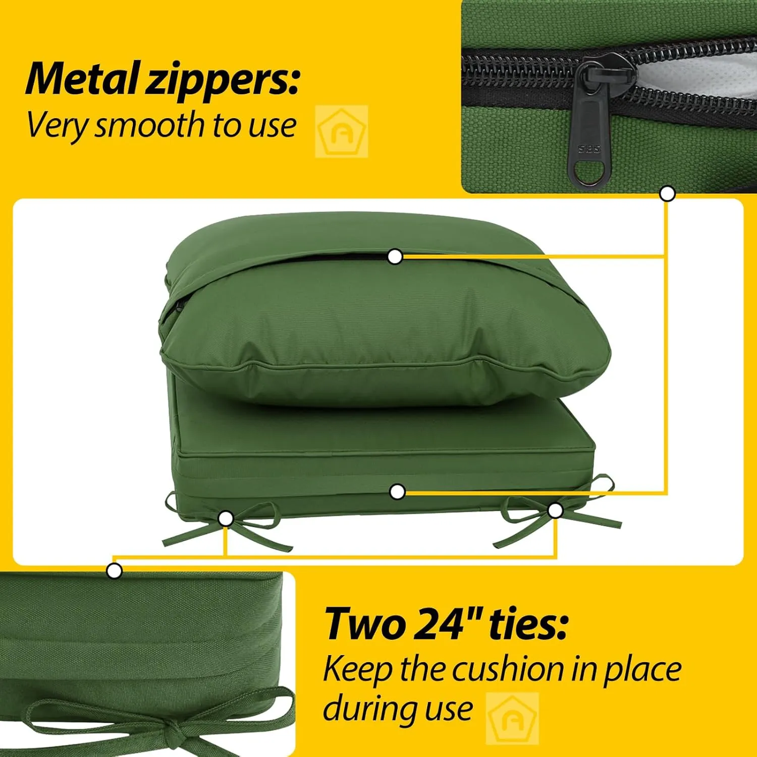 AAAAAcessories Outdoor Deep Seat Cushions, Waterproof, Fade-Resistant Patio Furniture Replacement Cushions, 24" x 24" x 5", Set of 4, Dark Moss Green