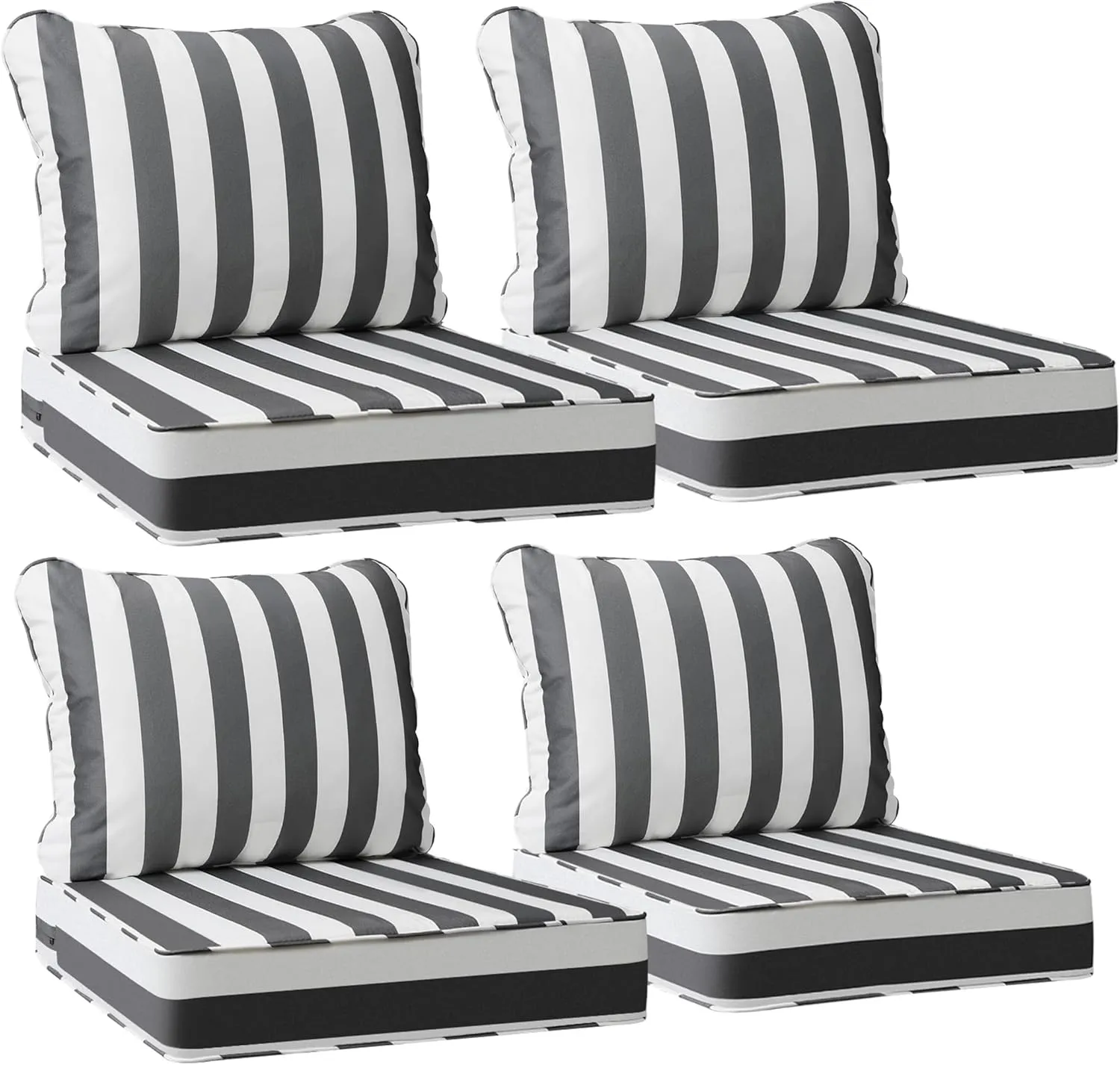 AAAAAcessories Outdoor Deep Seat Cushions, Waterproof, Fade-Resistant Patio Furniture Replacement Cushions, 24" x 24" x 5", Set of 4, Gray Cabana Stripe