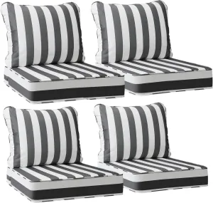 AAAAAcessories Outdoor Deep Seat Cushions, Waterproof, Fade-Resistant Patio Furniture Replacement Cushions, 24" x 24" x 5", Set of 4, Gray Cabana Stripe
