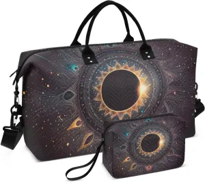 Abstact Solar Eclipse Night Large Travel Duffel Bag, Sports Tote Gym Bag, Shoulder Weekender Overnight Bag for Women Men, Carry On Luggage with Toiletry Bags