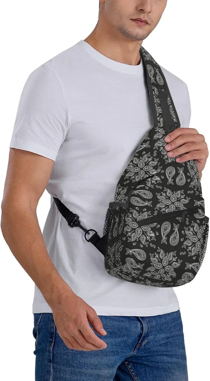 Abstract Floral Mandala Grey Sling Backpack Crossbody Bag, Chest Bag Daypack Fanny Pack Cross Body Bag for Outdoors Hiking Traveling