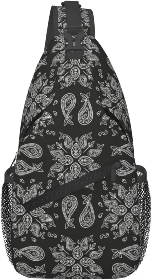 Abstract Floral Mandala Grey Sling Backpack Crossbody Bag, Chest Bag Daypack Fanny Pack Cross Body Bag for Outdoors Hiking Traveling