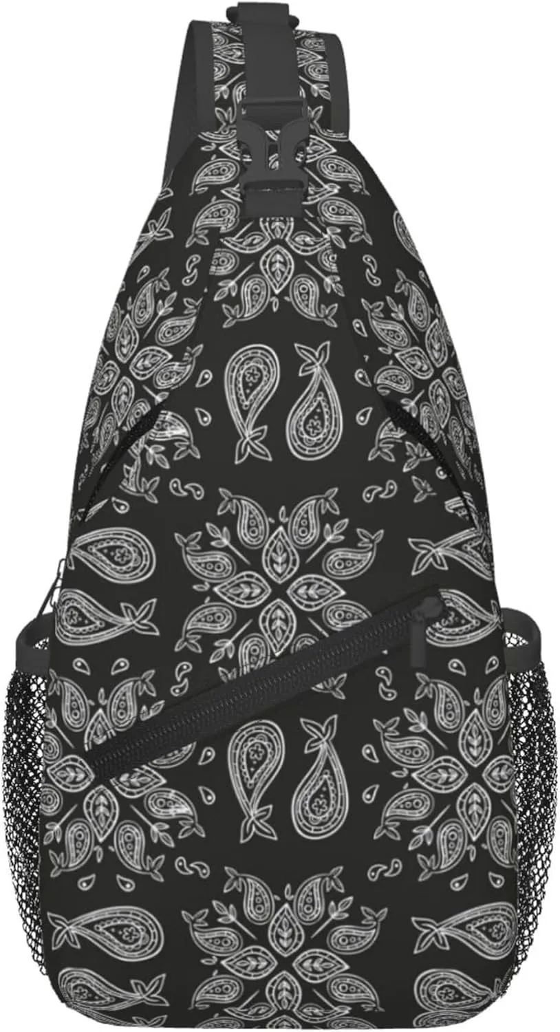 Abstract Floral Mandala Grey Sling Backpack Crossbody Bag, Chest Bag Daypack Fanny Pack Cross Body Bag for Outdoors Hiking Traveling