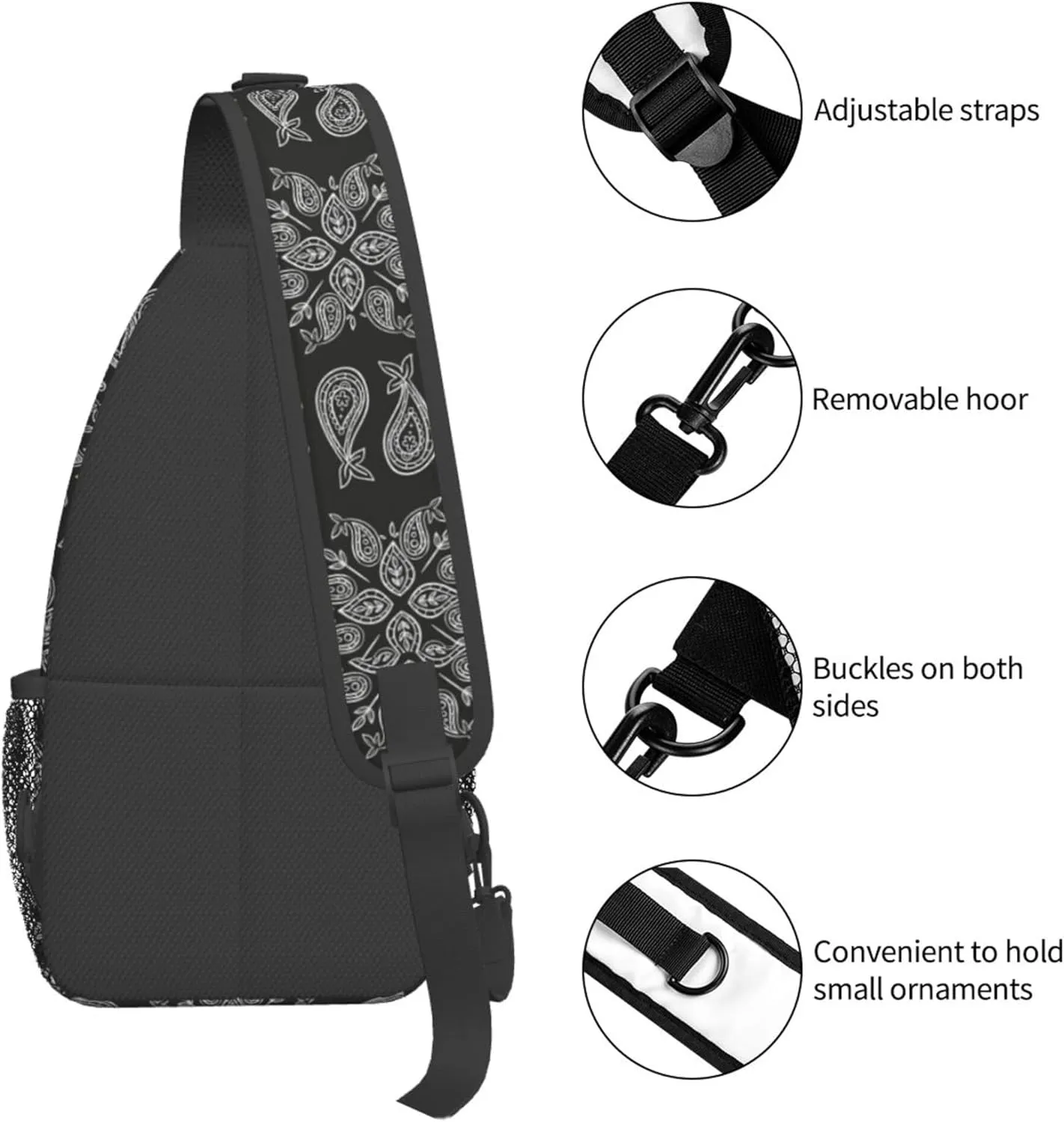 Abstract Floral Mandala Grey Sling Backpack Crossbody Bag, Chest Bag Daypack Fanny Pack Cross Body Bag for Outdoors Hiking Traveling