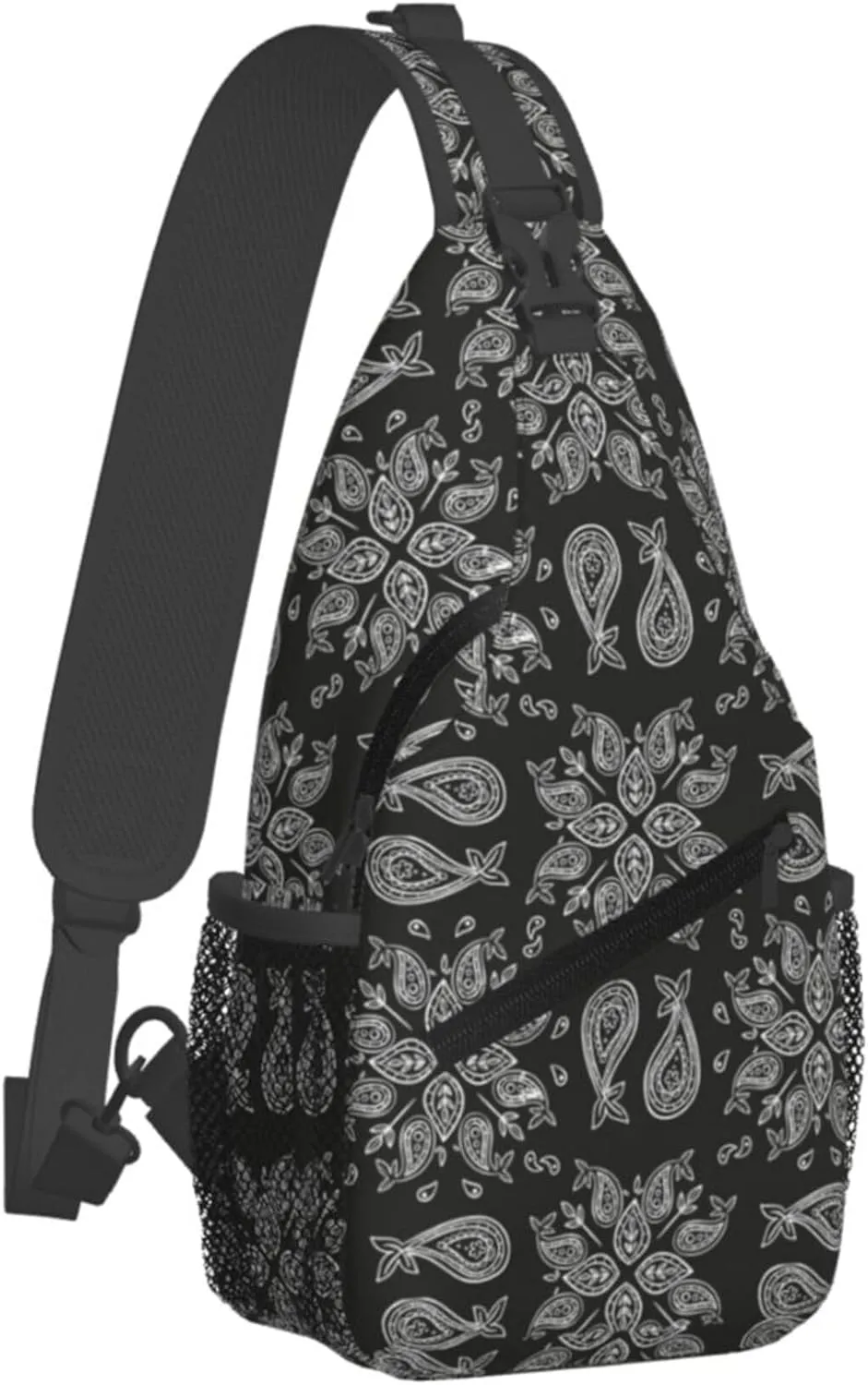 Abstract Floral Mandala Grey Sling Backpack Crossbody Bag, Chest Bag Daypack Fanny Pack Cross Body Bag for Outdoors Hiking Traveling