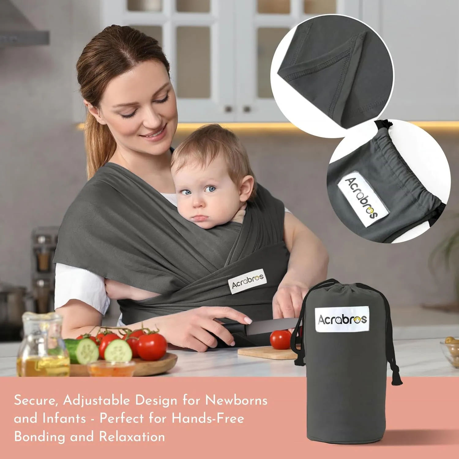 Acrabros Baby Wrap Carrier,Hands Free Baby Carrier Sling,Lightweight,Breathable,Softness,Perfect for Newborn Infants and Babies Shower Gift, Baby Blue
