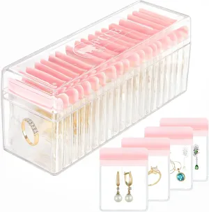 Acrylic Jewelry Box Organizer, Clear Jewelry Organizer and Storage with 20 Portable Anti Tarnish Jewelry bags, Travel Jewelry Case for Rings/Earrings/Necklaces Gift for Women Girls (Pink)