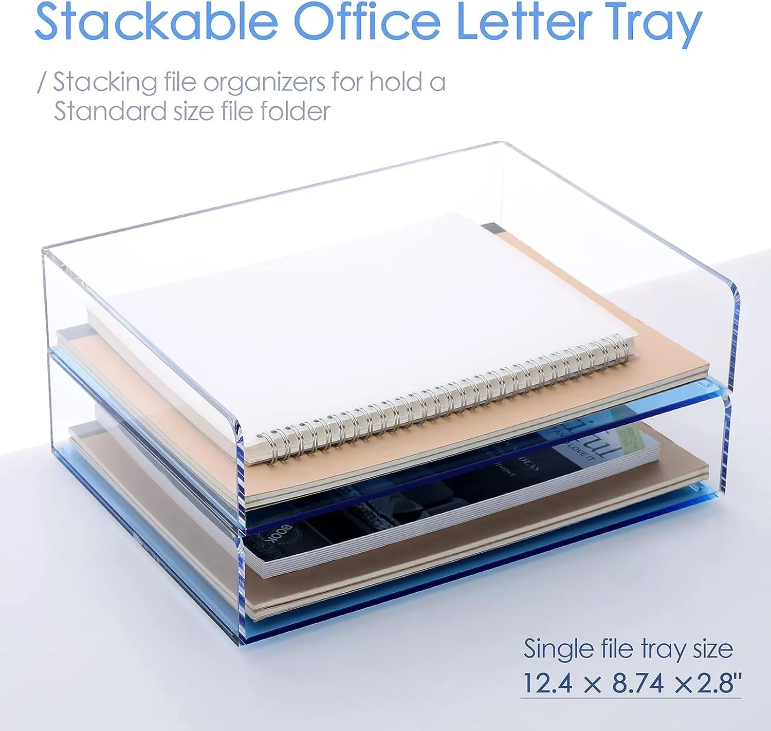 Acrylic Stackable Letter Tray Clear Paper Tray Desk Organizer 4-Tier Desk File Organizer Paper Sorter Holder Document Shelf Tray for Letter/A4
