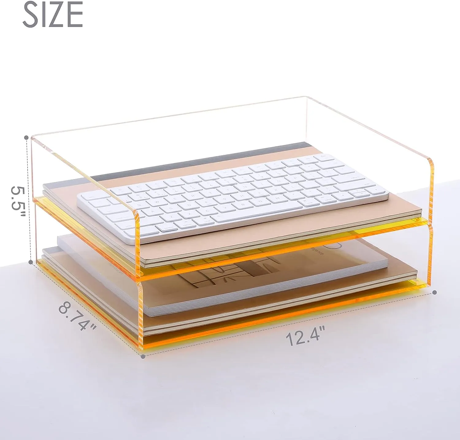 Acrylic Stackable Letter Tray Clear Paper Tray Desk Organizer 4-Tier Desk File Organizer Paper Sorter Holder Document Shelf Tray for Letter/A4