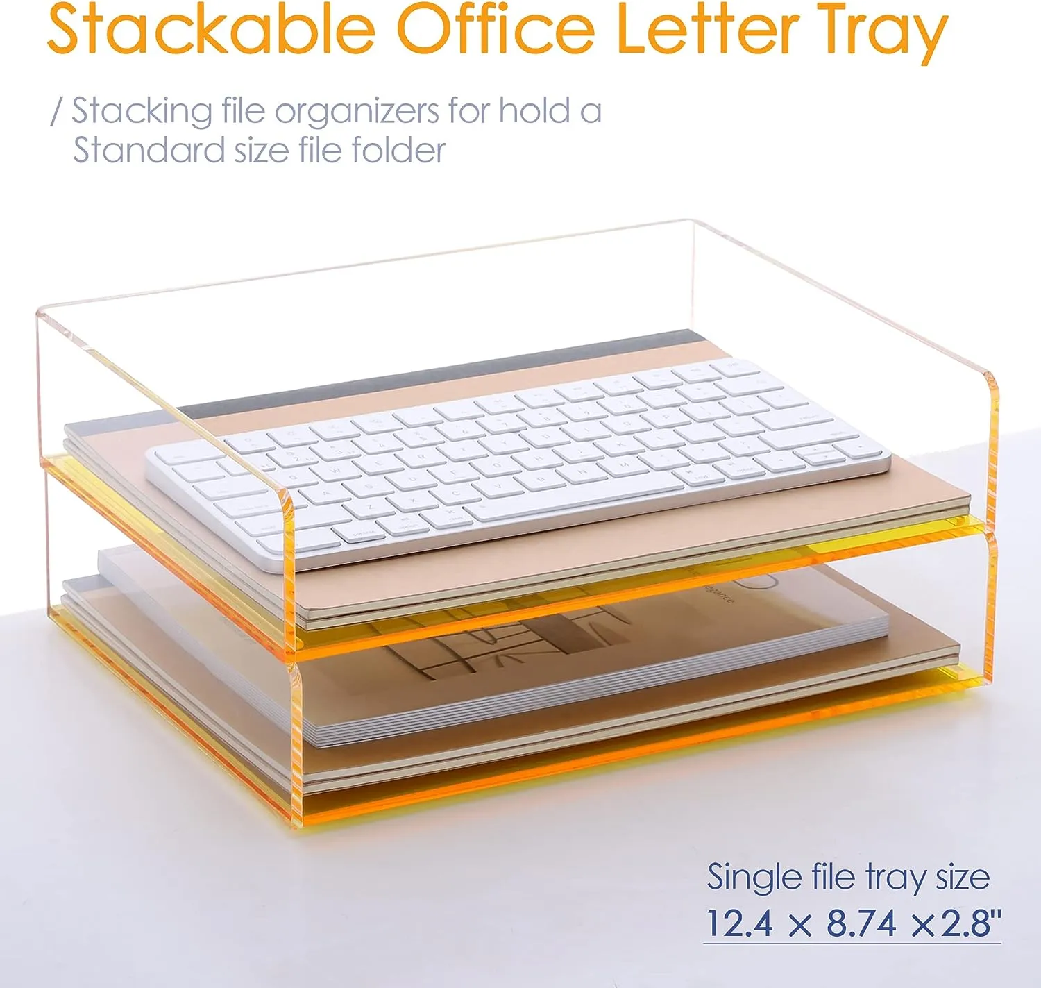 Acrylic Stackable Letter Tray Clear Paper Tray Desk Organizer 4-Tier Desk File Organizer Paper Sorter Holder Document Shelf Tray for Letter/A4