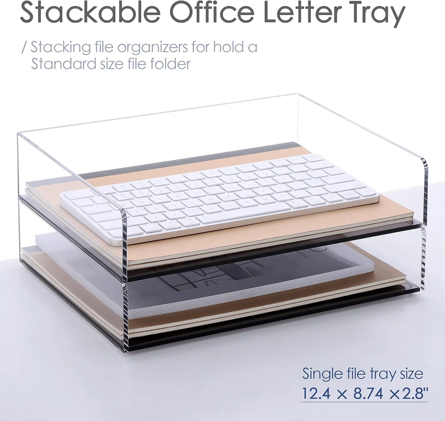Acrylic Stackable Letter Tray Clear Paper Tray Desk Organizer 4-Tier Desk File Organizer Paper Sorter Holder Document Shelf Tray for Letter/A4
