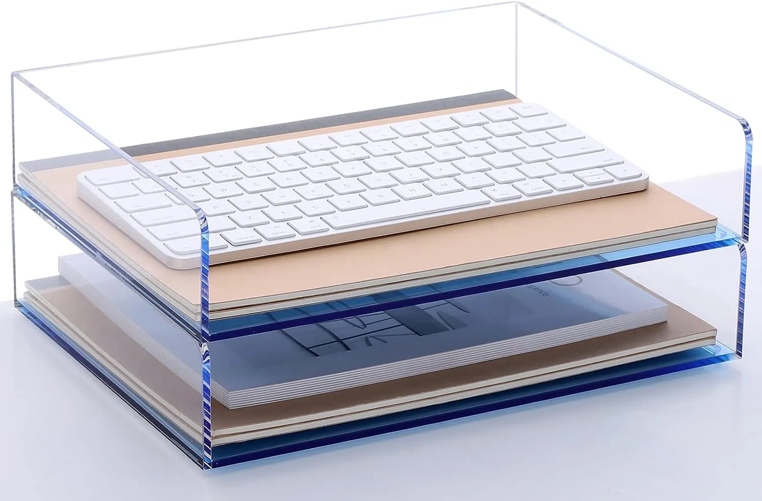Acrylic Stackable Letter Tray Clear Paper Tray Desk Organizer 4-Tier Desk File Organizer Paper Sorter Holder Document Shelf Tray for Letter/A4