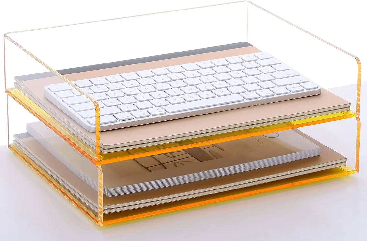 Acrylic Stackable Letter Tray Clear Paper Tray Desk Organizer 4-Tier Desk File Organizer Paper Sorter Holder Document Shelf Tray for Letter/A4