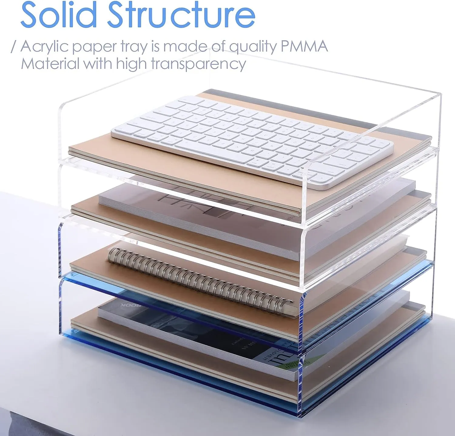 Acrylic Stackable Letter Tray Clear Paper Tray Desk Organizer 4-Tier Desk File Organizer Paper Sorter Holder Document Shelf Tray for Letter/A4