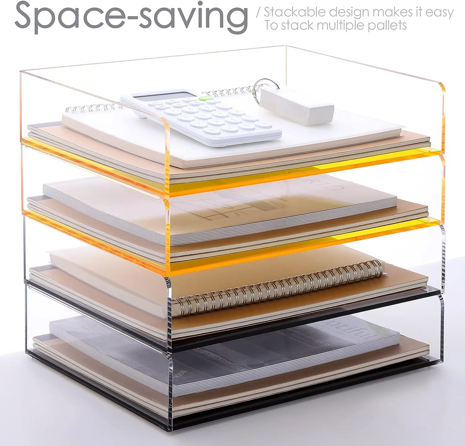 Acrylic Stackable Letter Tray Clear Paper Tray Desk Organizer 4-Tier Desk File Organizer Paper Sorter Holder Document Shelf Tray for Letter/A4