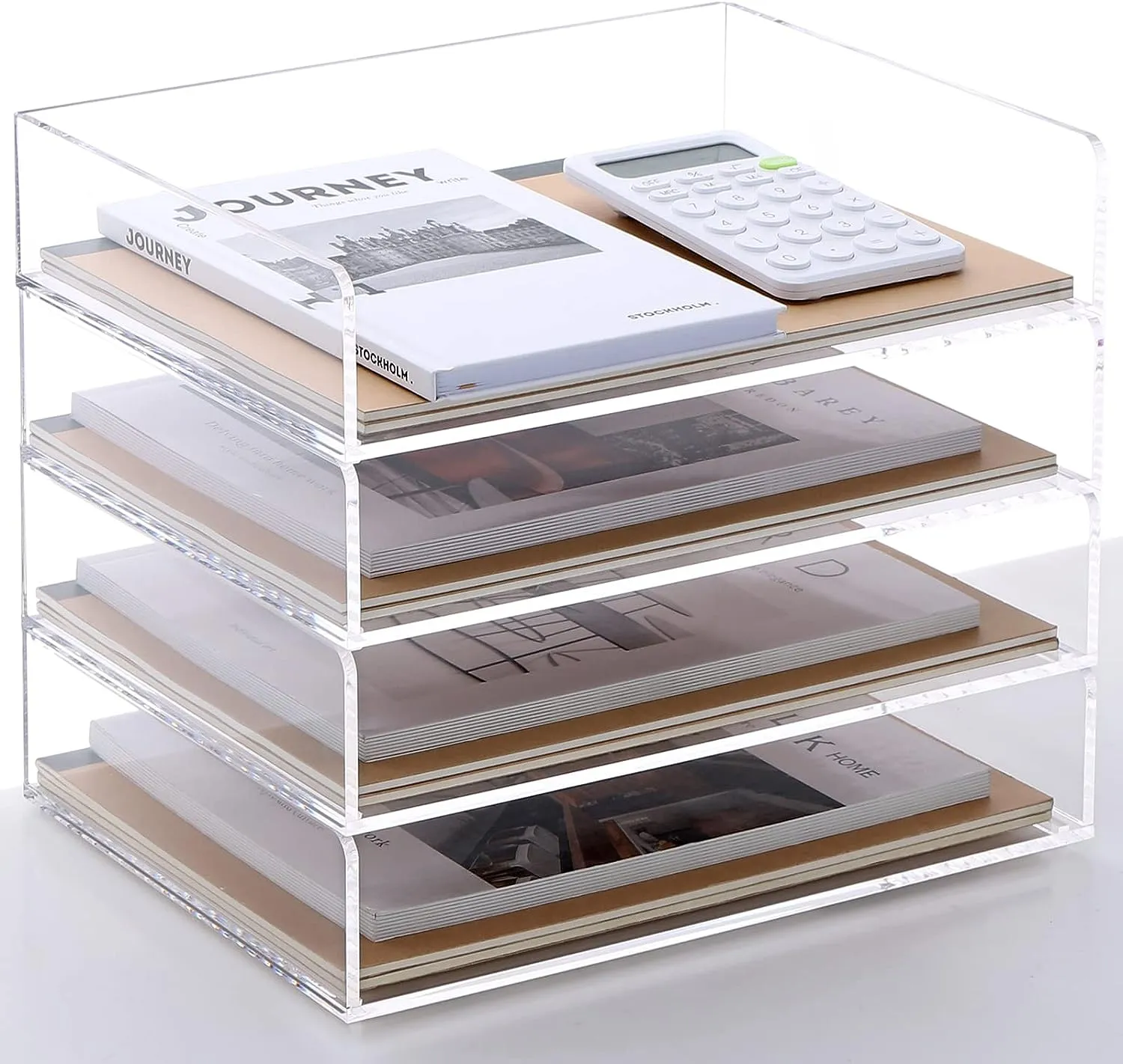 Acrylic Stackable Letter Tray Clear Paper Tray Desk Organizer 4-Tier Desk File Organizer Paper Sorter Holder Document Shelf Tray for Letter/A4