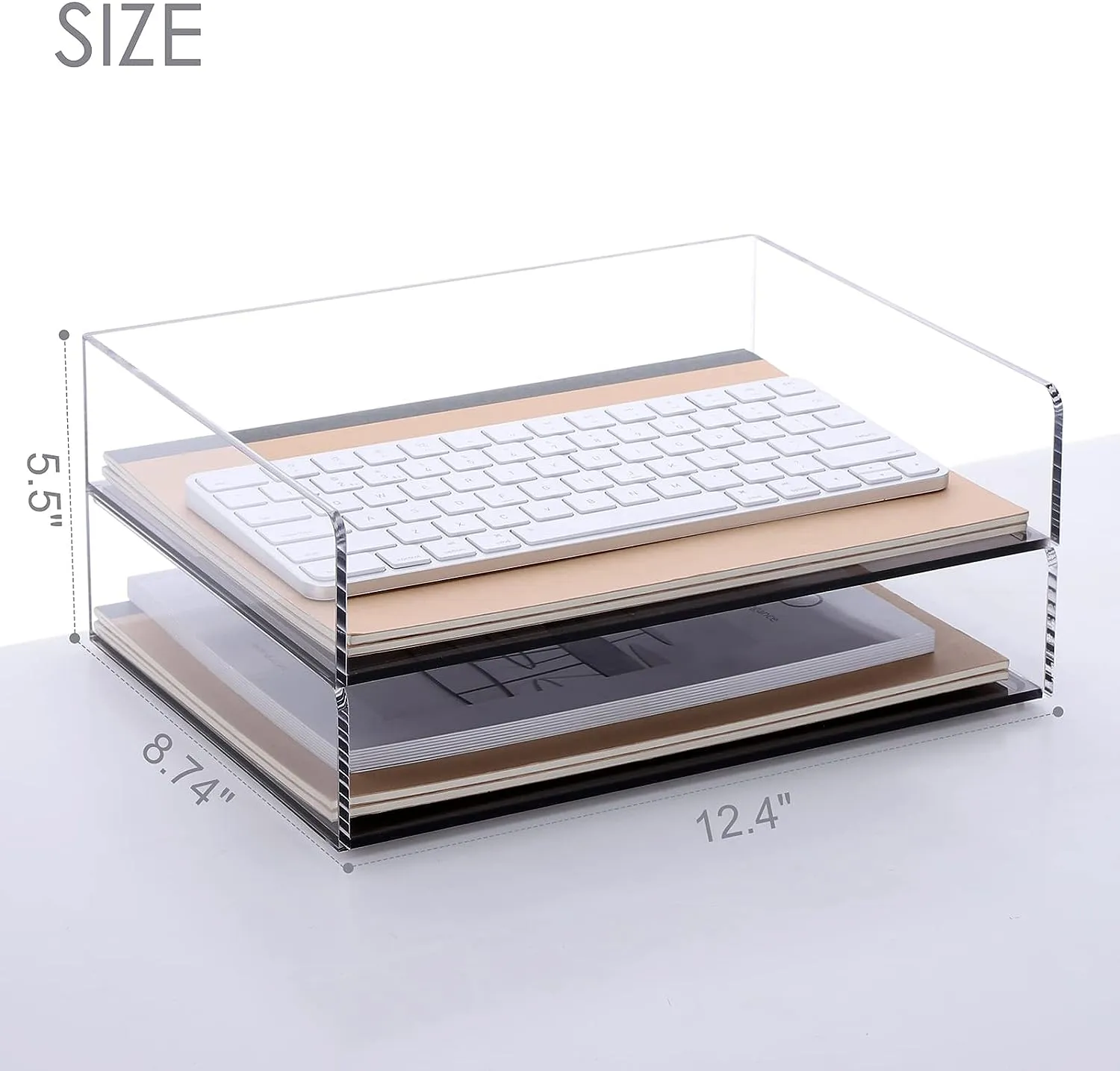 Acrylic Stackable Letter Tray Clear Paper Tray Desk Organizer 4-Tier Desk File Organizer Paper Sorter Holder Document Shelf Tray for Letter/A4